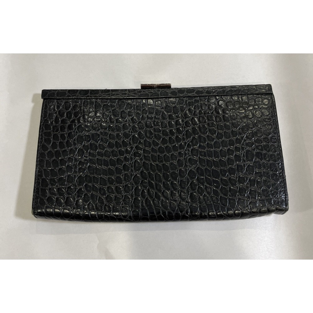 Banana Republic Genuine Cowhide Leather Clutch Black Pebbled Vintage Y2K